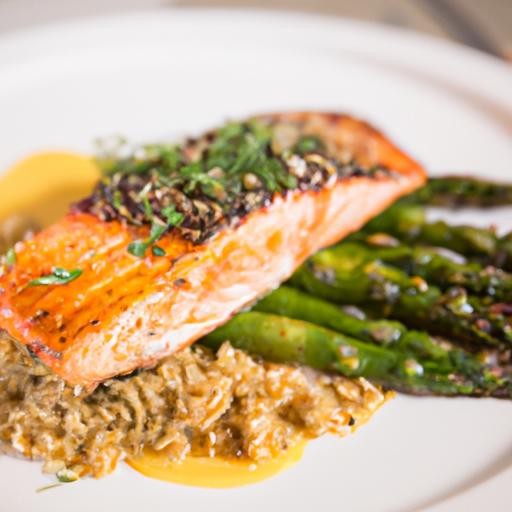 Salmon is a great source of omega-3 fatty acids, while asparagus and quinoa provide fiber and protein.