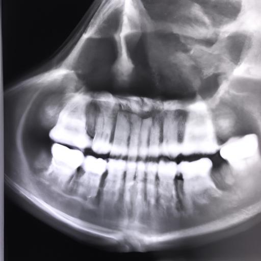 An X-ray showing the damage to the jaw caused by dental work