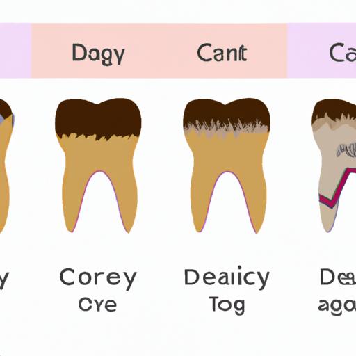 An illustration detailing the different stages and types of tooth decay, with a focus on class 4 decay.